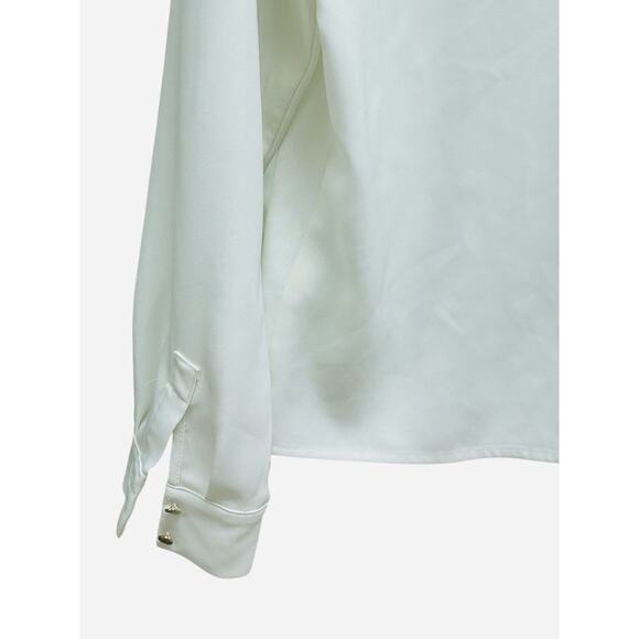 Calvin Klein Off-White Tie Neck Blouse Petite Medium Long Sleeve Professional - Picture 6 of 7